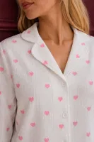 Beyaz Uzun Kollu Klasik Yaka Minimal Kalp Baskılı Şık Pijama Takımı Bella Notte 77361 Beyaz farklı açı