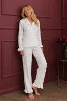 Beyaz Uzun Kollu Klasik Yaka Minimal Kalp Baskılı Şık Pijama Takımı Bella Notte 77361 Beyaz detay görünüm