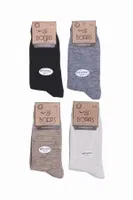 Bonas 4'lü Kadın Lambswool Kışlık Yün Soket Çorap Siyah-Gri-Bej-Beyaz