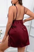 Bordo Büyük Beden Dantel Saten Gecelik Real Passione 11019 Bordo detay görünüm
