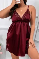 Bordo Büyük Beden Dantel Saten Gecelik Real Passione 11019 Bordo görsel 5
