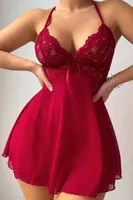 Bordo Dantel Detaylı Mini Gecelik Ruselin 2281 Bordo görsel 4