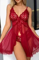 Bordo Dantel Detaylı Şeffaf Fantezi Gecelik ve İp Askılı Gecelik Real Passione 4084 Bordo