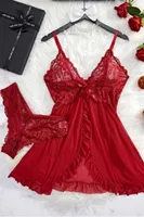 Bordo Dantel Detaylı Şeffaf Fantezi Gecelik ve İp Askılı Gecelik Real Passione 4084 Bordo görsel 5