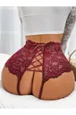 Bordo Dantelli Ağı Açık İp Bağlama Detaylı Külot Feel Lady F1053