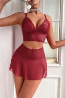 Bordo Dantelli İnce Askılı Kemerli Fantezi Takım Feel Lady F216 Bordo görsel 4