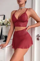 Bordo Dantelli İnce Askılı Kemerli Fantezi Takım Feel Lady F216 Bordo görsel 5