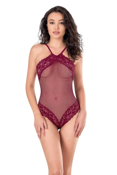Bordo File-Tül Bodysuit Gecelik Ahu Primoda 8126