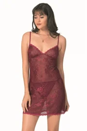 Ahu Lingerie Bordo Kısa Jakarlı Gecelik Ahu Primoda 8052