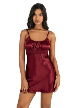 Ahu Lingerie Bordo Kısa Saten Gecelik Ahu Primoda 8208