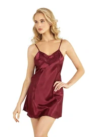 Ahu Lingerie Bordo Kısa Saten Gecelik Ahu Primoda 8231