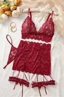 Bordo Kurdela Detaylı Dantelli Bacak Bantlı Kadın Etek Sütyen Takım Feel Lady F996 Bordo görsel 6