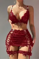 Bordo Kurdela Detaylı Dantelli Bacak Bantlı Kadın Etek Sütyen Takım Feel Lady F996 Bordo farklı açı