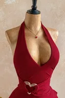 Bordo Metal Kalp Tokalı Mini Elbise Ruselin 5226 Bordo görsel 4