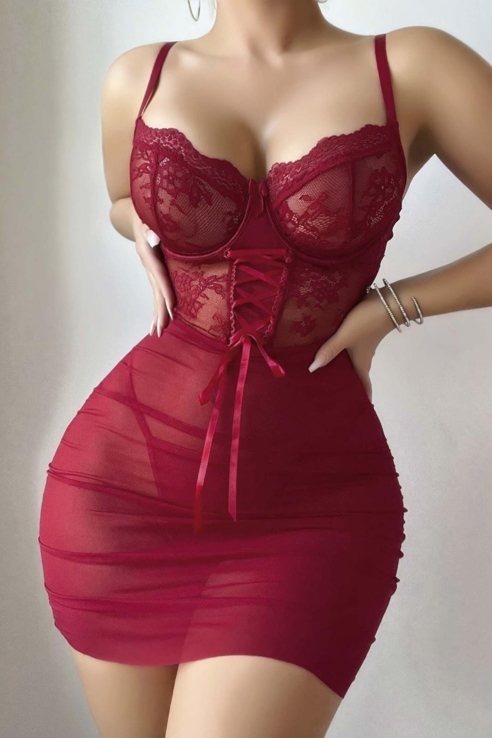 Bordo Örgü Detaylı Gecelik Real Passione 4086