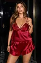 Bordo Rahat Kesim Şort Saten Takım Real Passione 10015