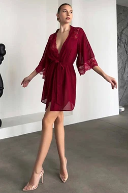 Bordo Sabahlıklı Transparan Dantel Fantezi Body Jesica Bella LB-283 - Alternatif Görünüm