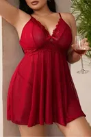 Bordo Tül Dantel Büyük Beden Fantazi Kadın Gecelik Real Passione 13139 Bordo görsel 4