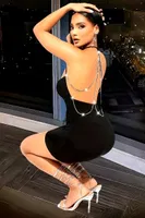 Boyun Askılı Mini Sırtı Zincirli Kadın Elbise Pink Night 2303 Siyah detay görünüm