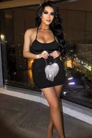 Boyun Askılı Mini Sırtı Zincirli Kadın Elbise Pink Night 2303 Siyah farklı açı