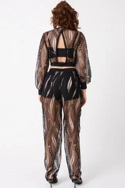 Bralet Sütyen Transparan Gömlek Ve Pantolon Takim Siyah Gallipoli MGP32486 - Alternatif Görünüm