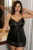 Büyük Beden Skesi Gecelik Siyah Saten Real Passione 11024 Siyah görsel 6