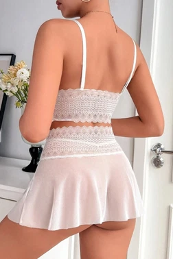Büyük Beden Beyaz Dantel Ve Tül Detaylı Etekli Şık Fantezi Büstiyer Takım Feel Lady 75016 - Alternatif Görünüm