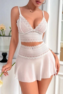 Büyük Beden Beyaz Dantel Ve Tül Detaylı Etekli Şık Fantezi Büstiyer Takım Feel Lady 75016