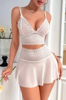 Büyük Beden Beyaz Dantel Ve Tül Detaylı Etekli Şık Fantezi Büstiyer Takım Feel Lady 75016 Beyaz