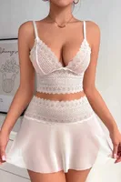 Büyük Beden Beyaz Dantel Ve Tül Detaylı Etekli Şık Fantezi Büstiyer Takım Feel Lady 75016 Beyaz görsel 5