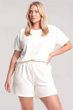 Büyük Beden Beyaz Şortlu Kadın Pijama Takımı Akbeniz 5995