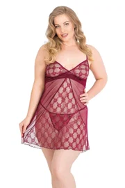 Ahu Lingerie Büyük Beden Bordo Kısa Tül Gecelik Ahu Primoda 3022