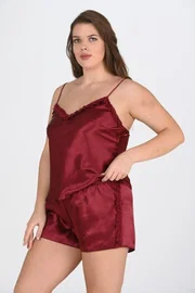 Ahu Lingerie Büyük Beden Bordo Şort Takımı Ahu Primoda 1075