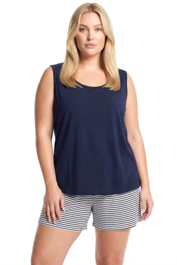 Büyük Beden Çizgili Şortlu Pijama Takımı Lacivert Akbeniz 5875 - Alternatif Görünüm