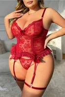 Büyük Beden Fantazi Jartiyer Takım Kırmızı Dantelli Real Passione J-86 Kırmızı