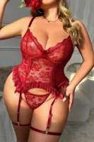 Büyük Beden Fantazi Jartiyer Takım Kırmızı Dantelli Real Passione J-86 Kırmızı detay görünüm