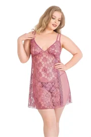 Ahu Lingerie Büyük Beden Gül Kurusu Kısa Tül Gecelik Ahu Primoda 3024