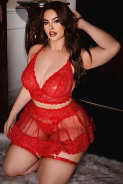 Ruselin Büyük Beden Jartiyer Takım: Kırmızı Çiçek Desenli Etekli Ruselin 8011 - Alternatif Görünüm