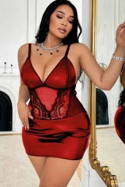 Real Passione Büyük Beden Kırmızı Lame Dantel Gecelik Real Passione 40020