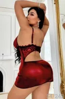 Büyük Beden Kırmızı Lame Dantel Gecelik Real Passione 40020 Kırmızı detay görünüm