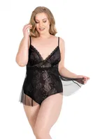 Büyük Beden Siyah Bodysuit Jakarlı Gecelik Ahu Primoda 1050 Siyah