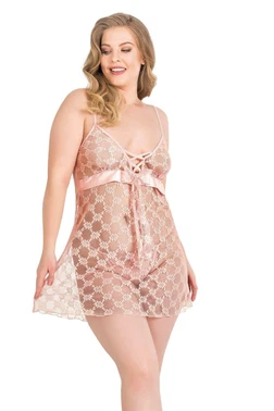 Büyük Beden Somon Fantazi Kısa Tül Gecelik Ahu Lingerie Primoda 3030