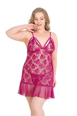 Ahu Lingerie Büyük Beden Vişne Kısa Tül Fantezi Gecelik Ahu Primoda 3028