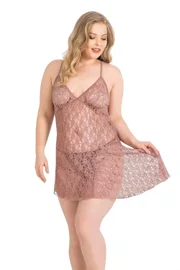 Ahu Lingerie Büyük Beden Vizon Kısa Tül Gecelik Ahu Primoda 3027