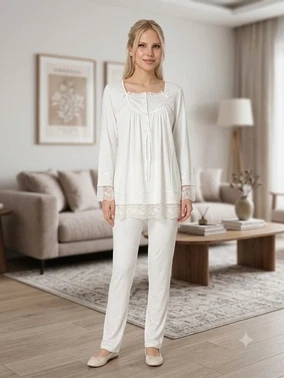 Büzgülü Kadın Pijama Takımı Bone Club 6332 - Alternatif Görünüm