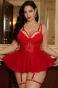 Büyük Beden Dantelli Kırmızı Jartiyerli Babydoll Real Passione J-85