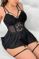 Büyük Beden Siyah Dantel Etekli Fantazi Jartiyer Takımı Real Passione J-84 Siyah farklı açı