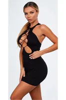 Çapraz Bağcıklı Damla Kesim Halter Yaka Siyah Mini Elbise For Dreams 8646 Siyah görsel 5