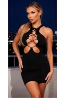 Çapraz Bağcıklı Damla Kesim Halter Yaka Siyah Mini Elbise For Dreams 8646 Siyah görsel 7