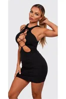 Çapraz Bağcıklı Damla Kesim Halter Yaka Siyah Mini Elbise For Dreams 8646 Siyah görsel 4